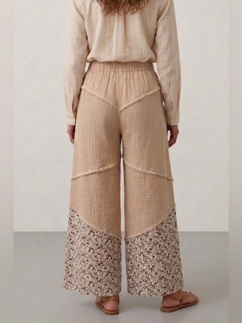 Ruri & Ruda Wide Leg Gauze Pants | Floral Patchwork Palazzo Boho S - Picture 3 of 4
